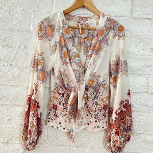 Free People Run Free Tunic  Boho Blouse Ivory size S